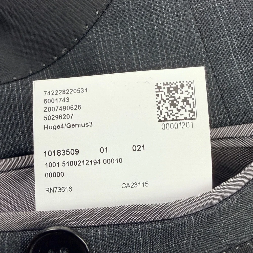 BOSS HUGO BOSS Mens‎ Charcoal Check Super 100 Wool Suit Jacket Blazer 44L